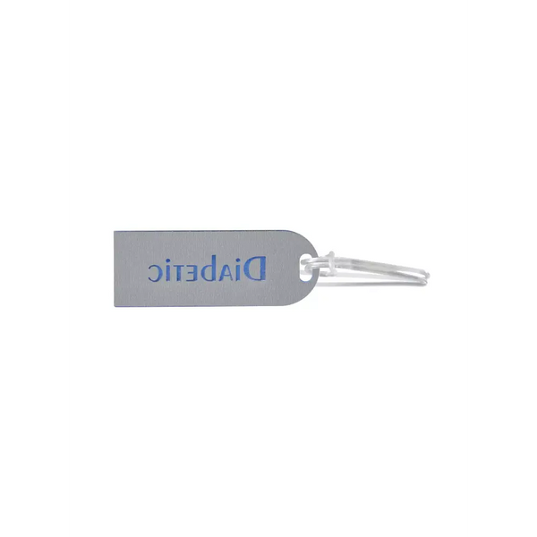 Diabetic luggage tag in durable acrylic, featuring "Diabetic" label for clear identification.