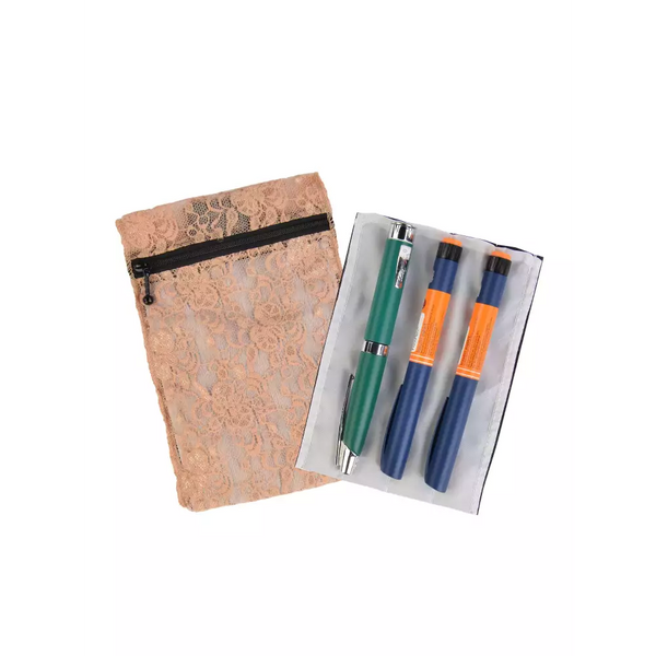 Insulin cooling wallet in lace design, fits 3 insulin pens or 5 vials.