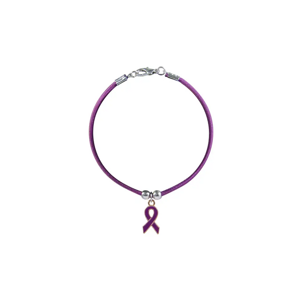 Diabetic awareness bracelet with purple band and ribbon charm from Kaio-Bracelets.
