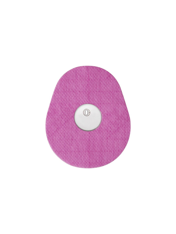 FreeStyle Libre 3 drop shape patch in pink solid color, breathable adhesive overpatch to help support sensor wear