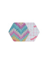 FreeStyle Libre 3 hexagonal shape patch front and back view, showing printed fabric and adhesive side for sensor support