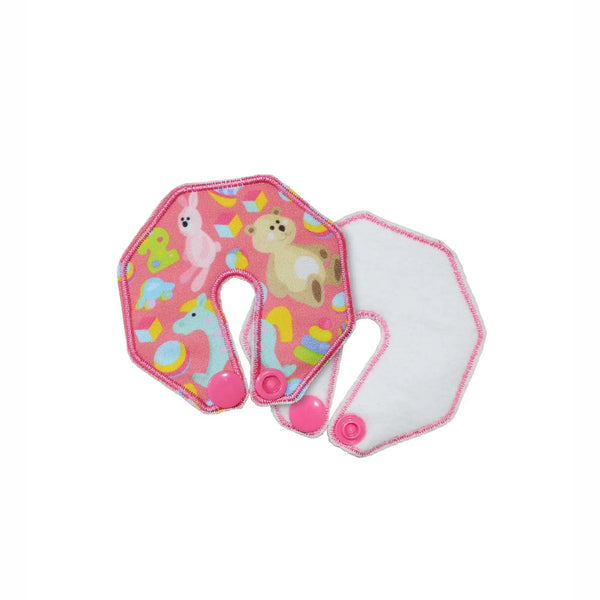 pediatric g tube pad pink front and back view showing layered design for absorption and stoma protection