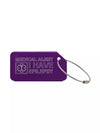 Purple medical luggage tag with the text 'Medical Alert I Have Epilepsy' engraved.