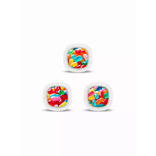 Medtronic Simplera CGM Stickers in Fun Vibes Jelly Beans design. Colorful jelly bean patterns for your CGM sensor. 3 stickers per pack. Non-removable.