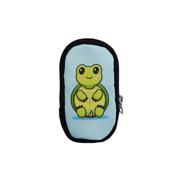 Compact pouch for glucose meter with cute turtle design and zipper closure, compatible with Dia-Utility Belt.