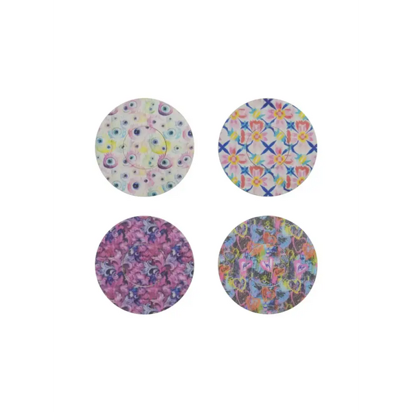 Freestyle Libre 3 sensor patches with colorful spring designs, pack of 4.