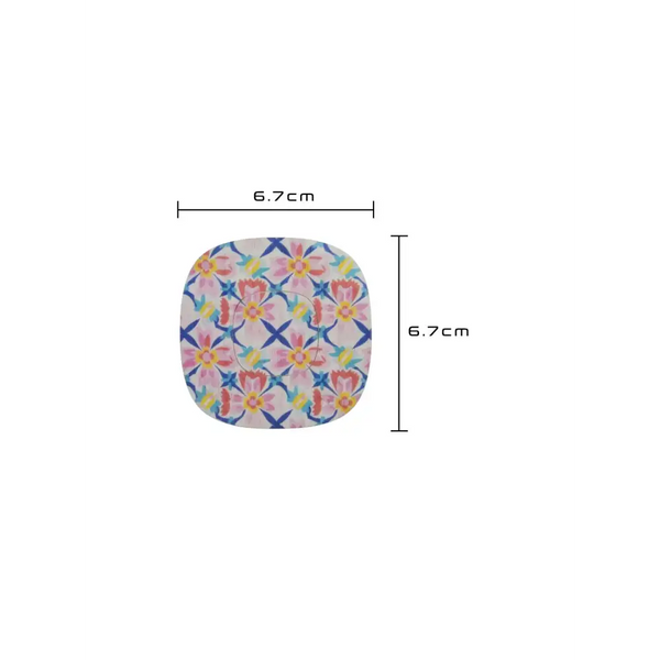 Simplera Sensor Patch with floral design, 6.7 cm x 6.7 cm dimensions.
