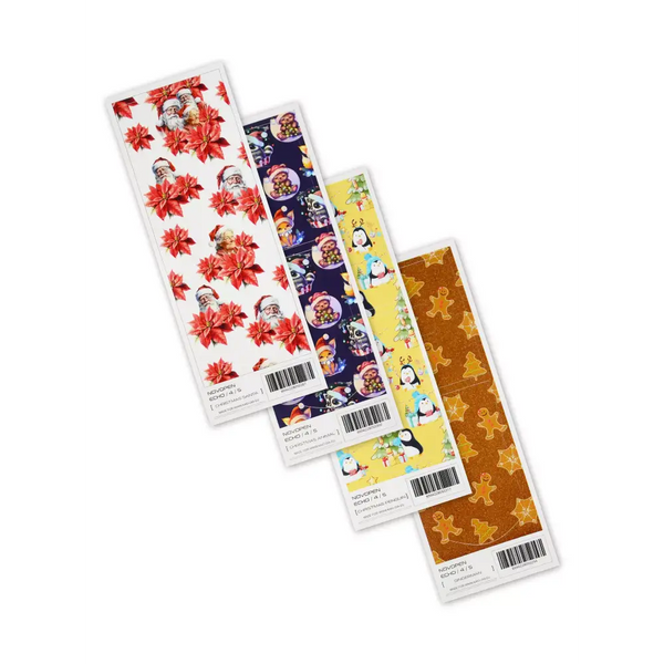 Christmas-themed Novopen Echo 4 and 5 insulin pen stickers with festive designs.