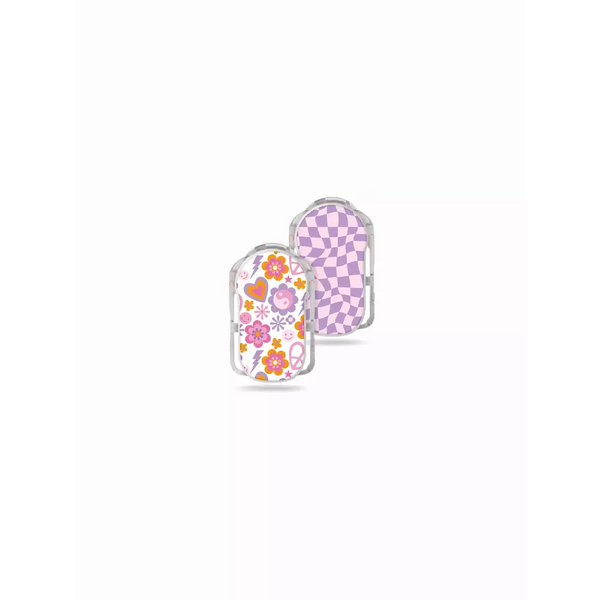 Y2K Collection stickers for Medtrum TouchCare Slim CGM with retro patterns and smiley designs.