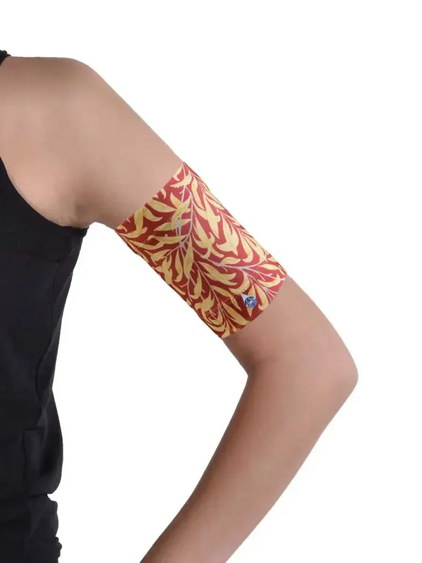 Elastic armband for glucose sensor protection, stylish design, blood glucose monitor accessory.