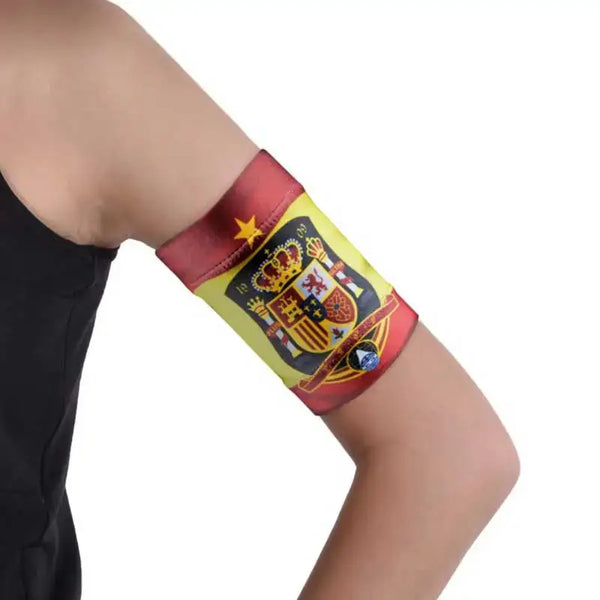 Glucose sensor armband for children featuring Spain flag design.