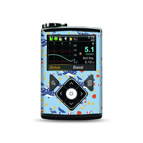 Medtronic MiniMed insulin pump with funny animals decorative blue sticker for 630G to 770G models