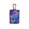 Insulin pump pouch with cooling system and carabiner in vibrant leaf print design.