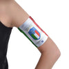 Glucose sensor and pod armband with Italian flag design for diabetics.