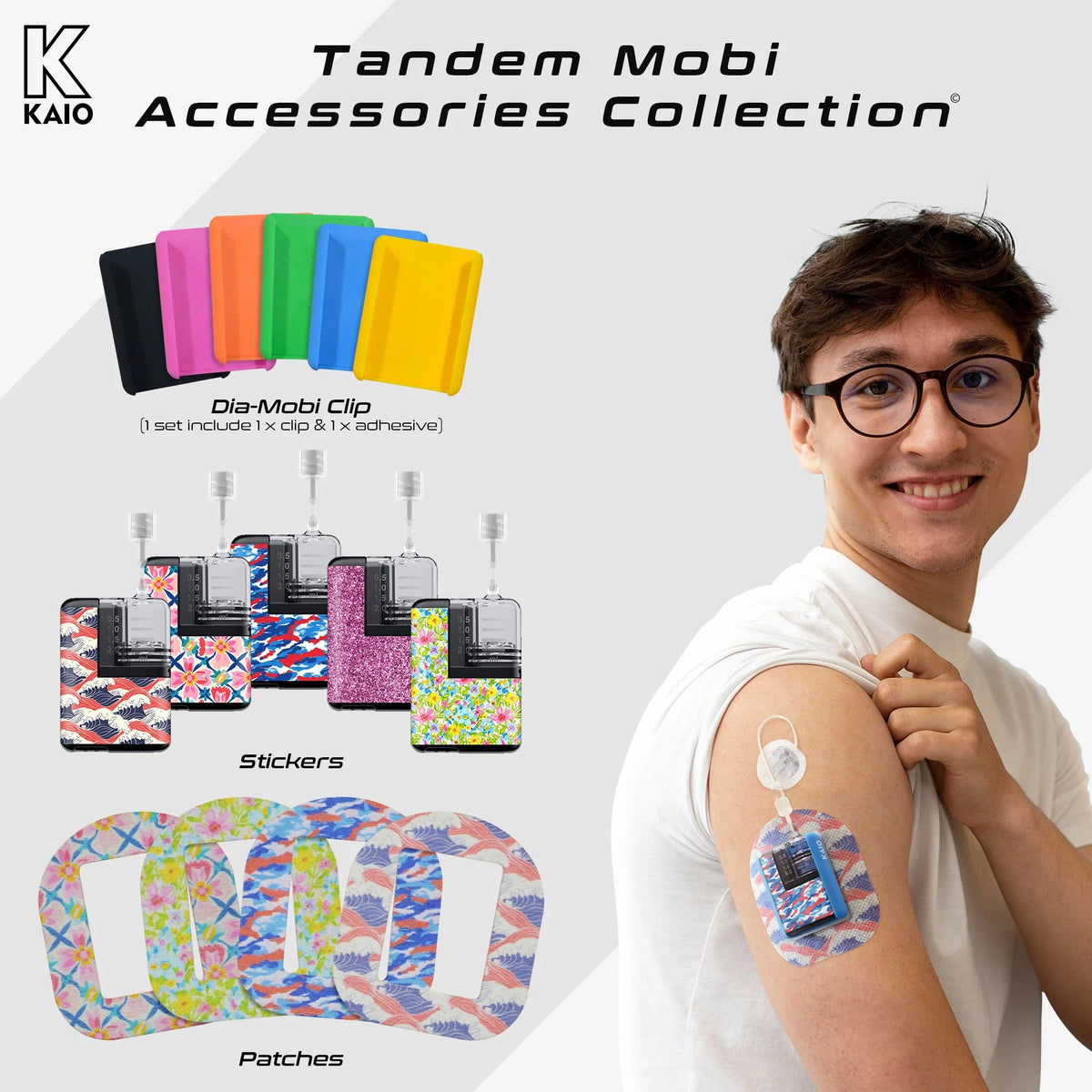 Tandem Mobi accessories with Dia-Mobi Clip, patch and sticker Image