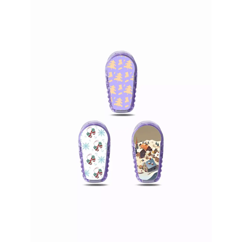 Winter-themed Dexcom G6 sensor stickers featuring festive designs, compatible with Dexcom ONE.