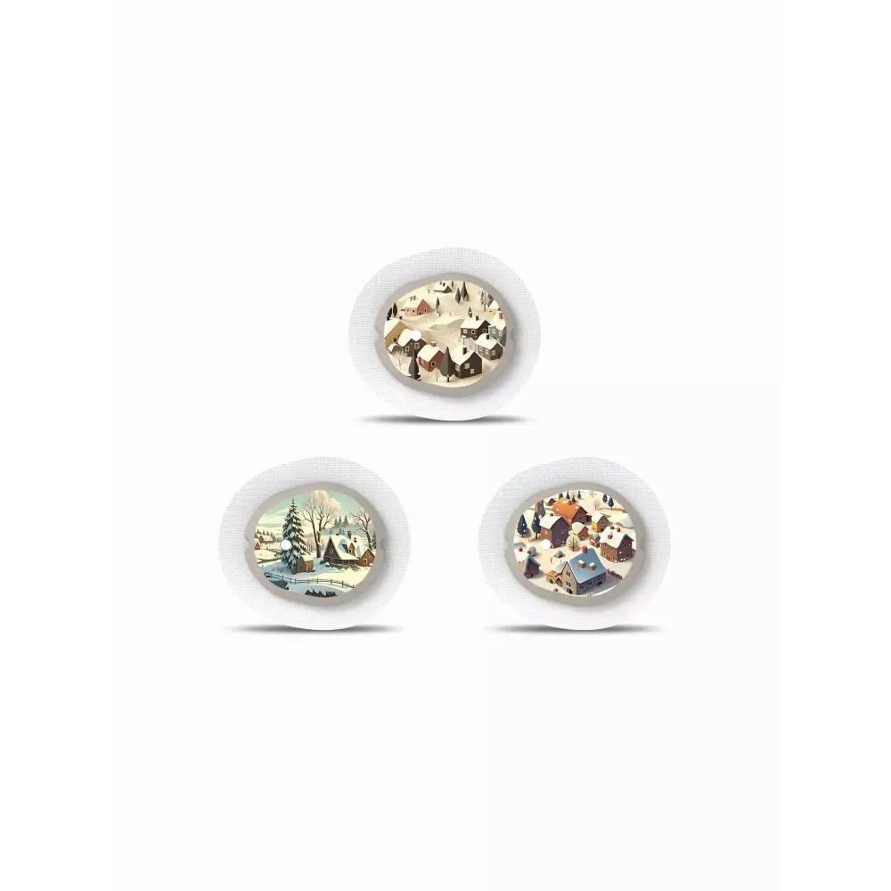Winter-themed Dexcom G7 sensor stickers, Christmas edition, featuring festive designs for diabetes management.