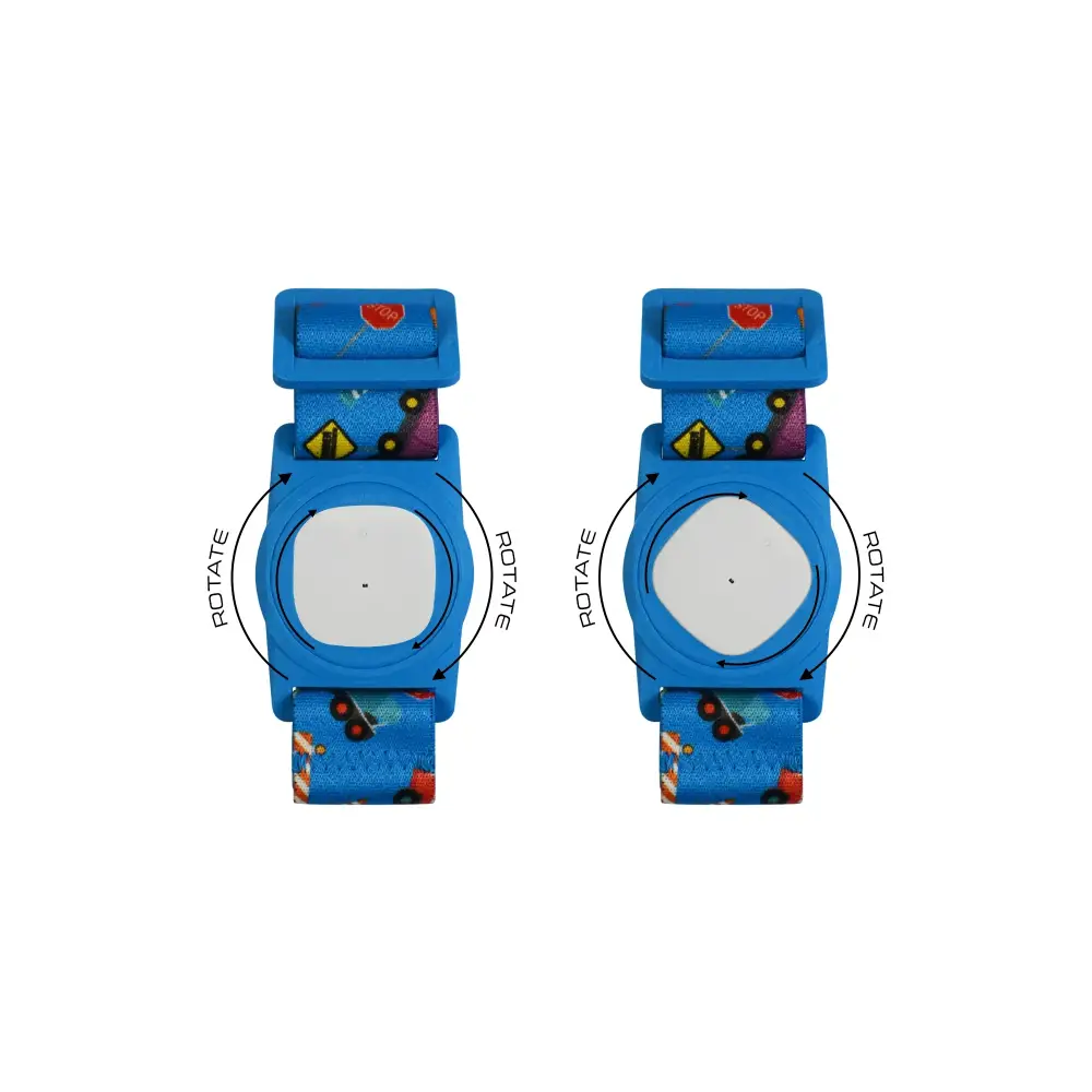Colorful kids' armband for Medtronic Simplera with rotatable clip, blue with fun prints.