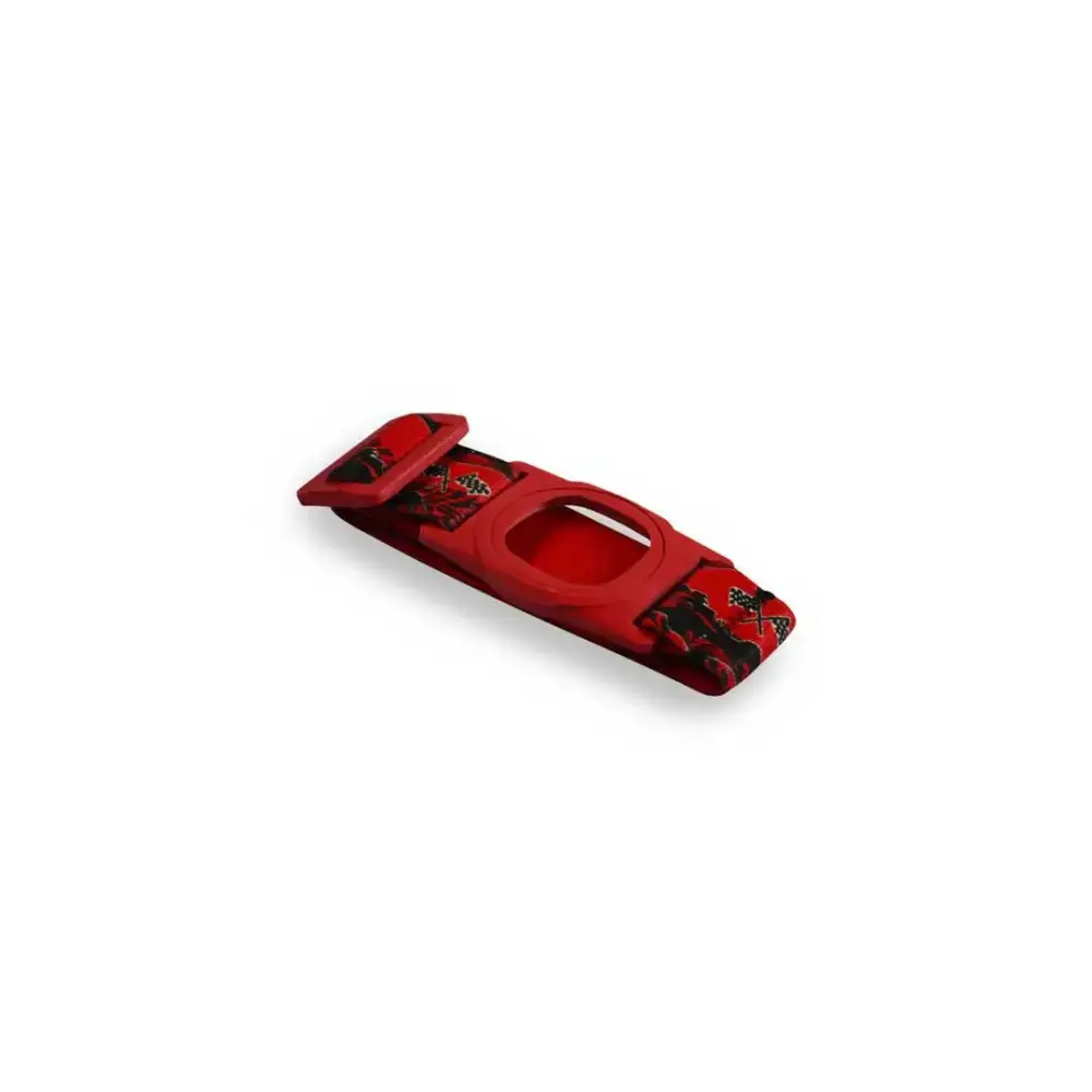Medtronic Simplera armband for kids with a red and black design, featuring a rotating clip for secure sensor placement.