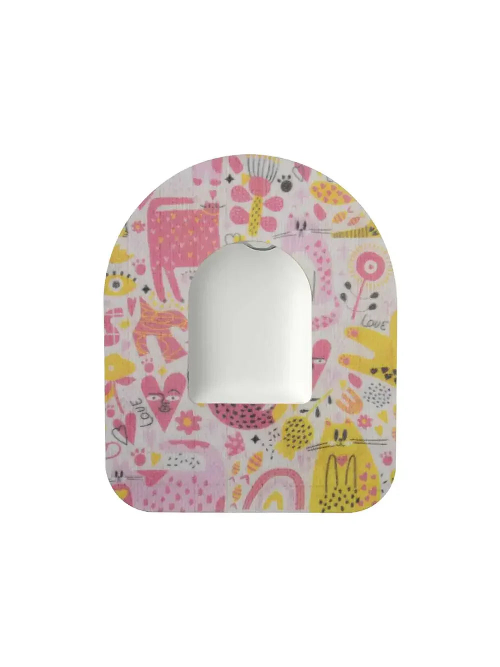 Colorful Omnipod POD patch with childhood memories design, providing secure and comfortable adhesion for up to 14 days.