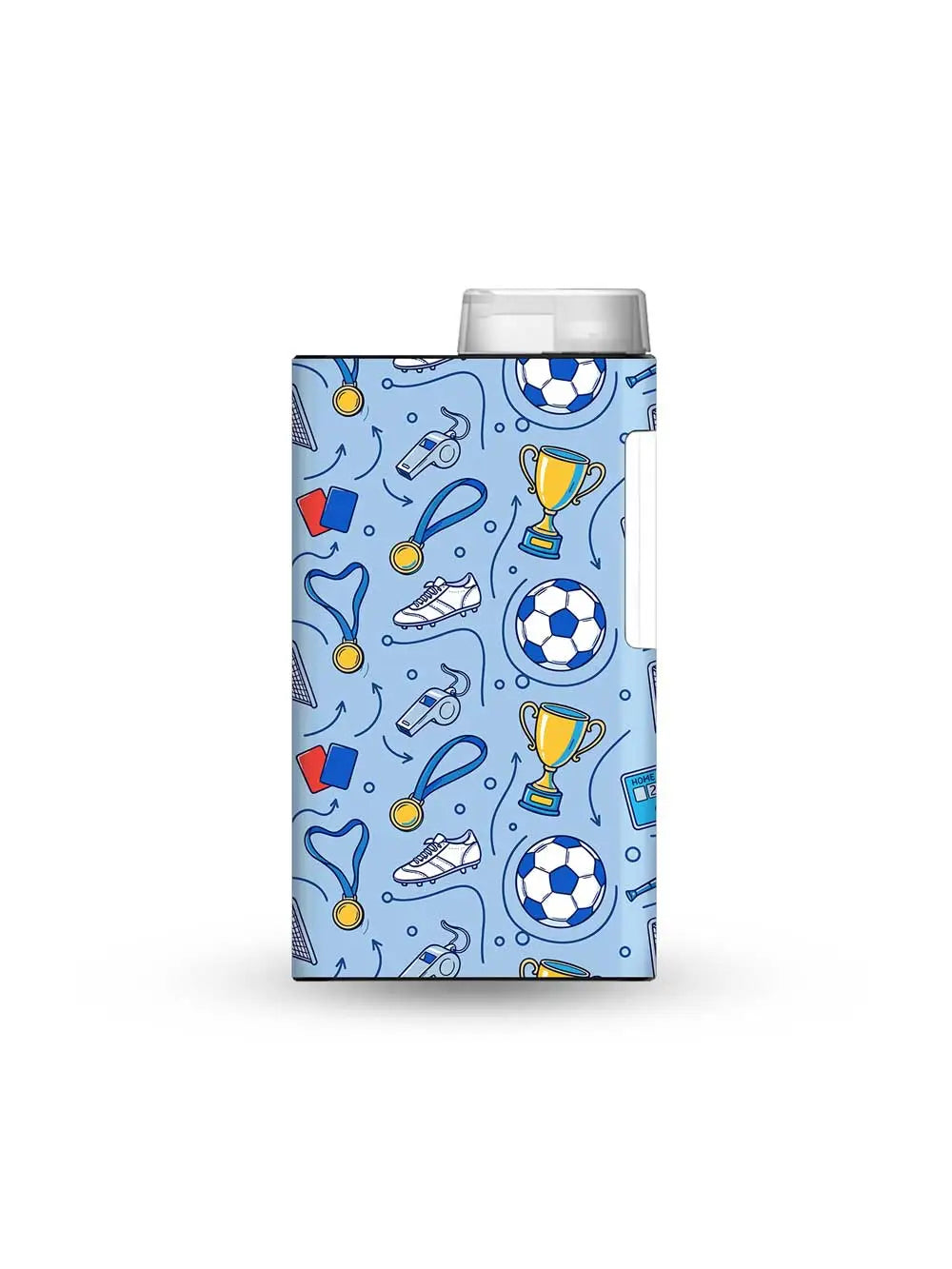 mylife ypsopump insulin pump sticker back view with soccer champion design showing full coverage and fit on device