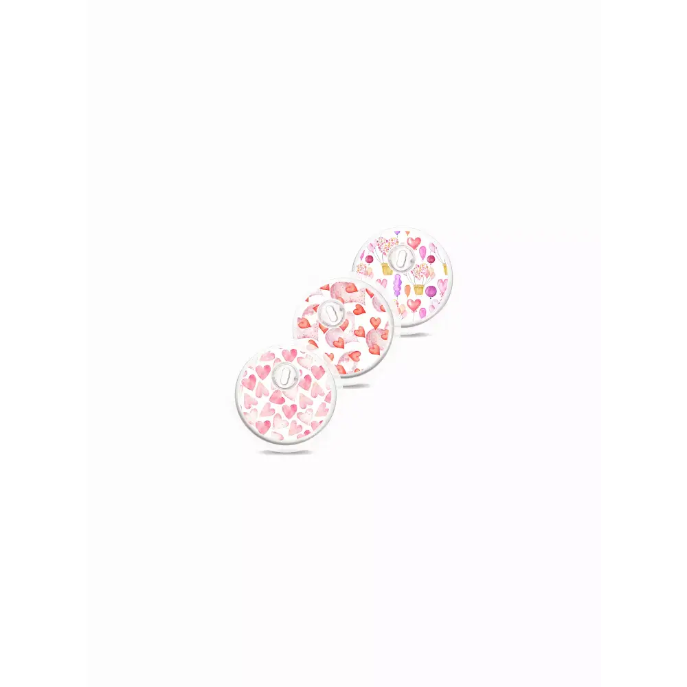 Freestyle Libre 3 Valentine Edition sensor stickers, set of three, heart designs.