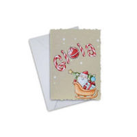 Elegant Christmas greeting card with Santa design on high-quality canvas, includes envelope.