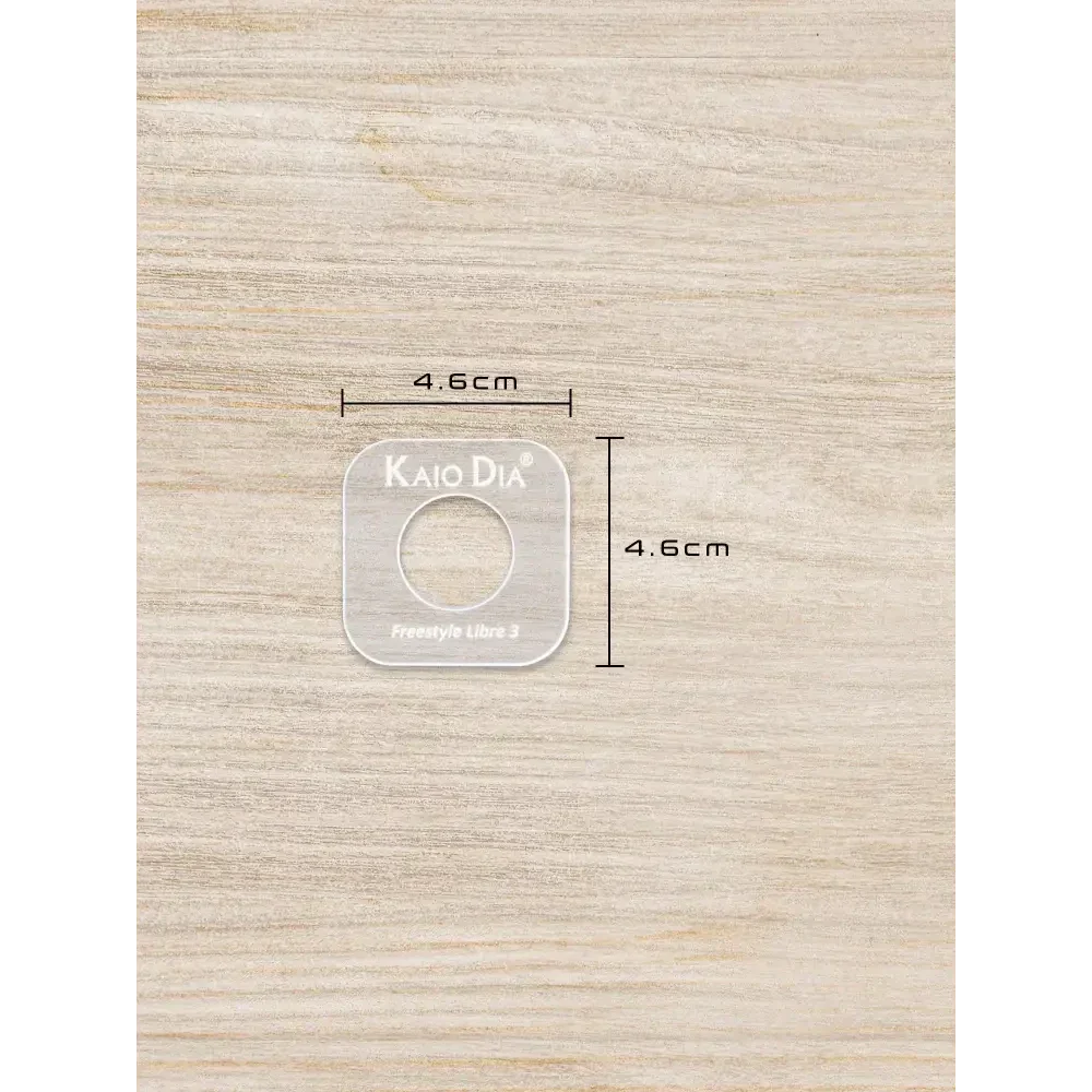 CGM Sensor Patch Template on wooden surface with 4.6 cm measurements.