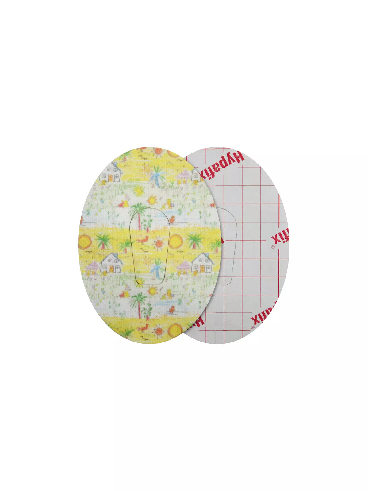 Plaster til Dexcom G6, design Childhood Memories, for- og bagside med beskyttelsespapir