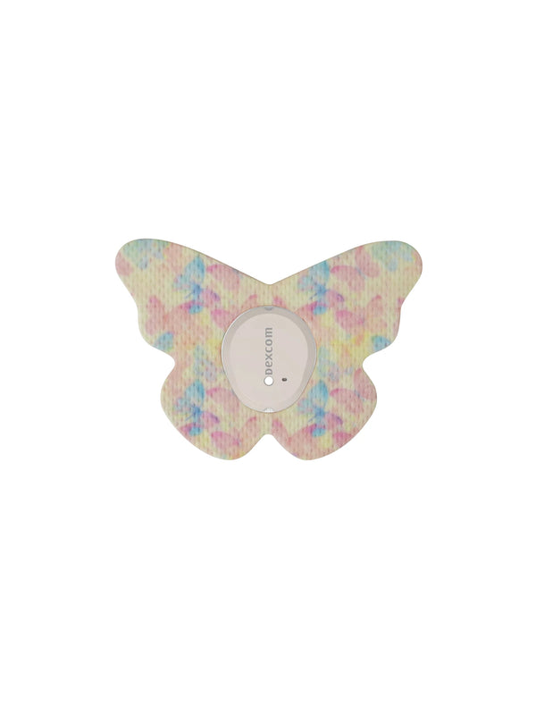 Dexcom G7 butterfly shape patch in Butterfly Mirage design, breathable adhesive overpatch to help support sensor wear