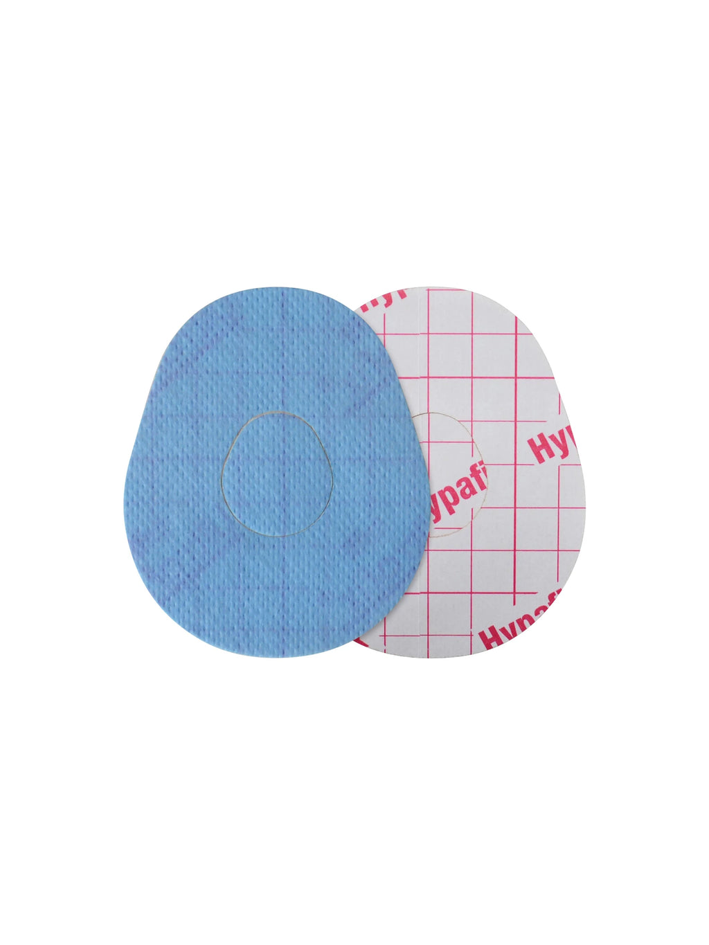 Plaster til Dexcom G7, form: dråbe, for- og bagside med beskyttelsespapir