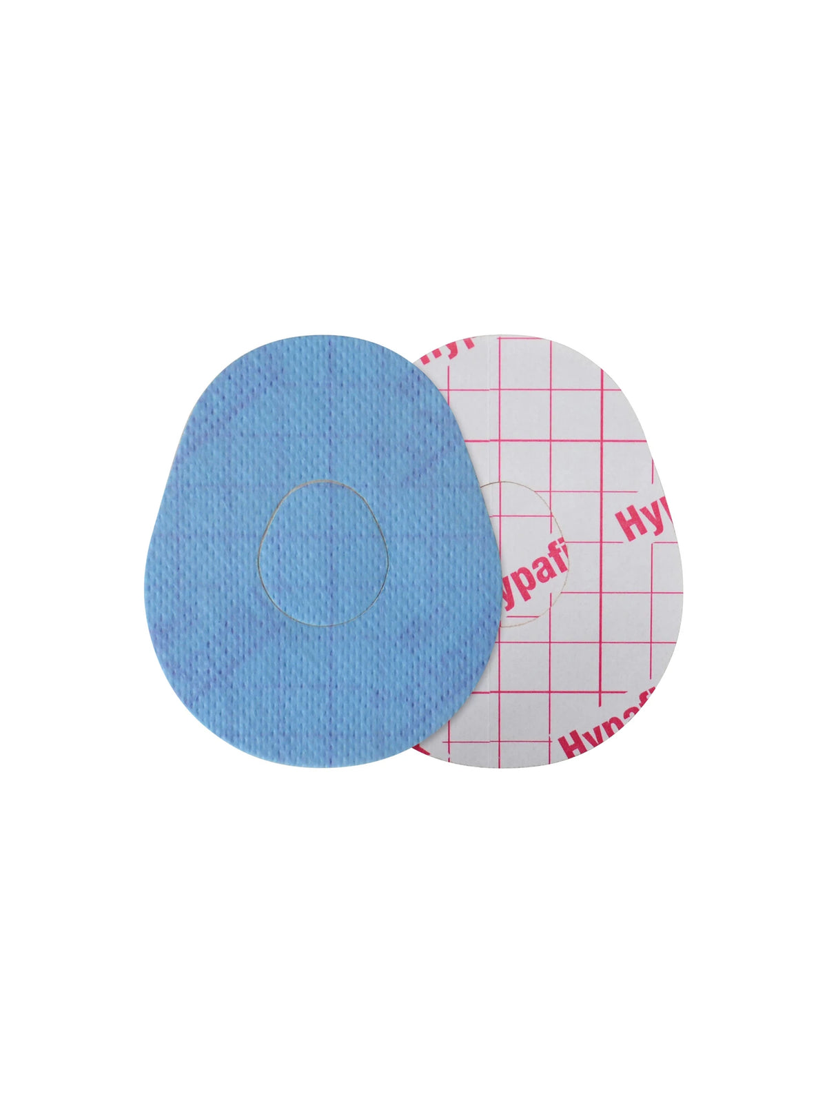 Plaster til Dexcom G7, form: dråbe, for- og bagside med beskyttelsespapir