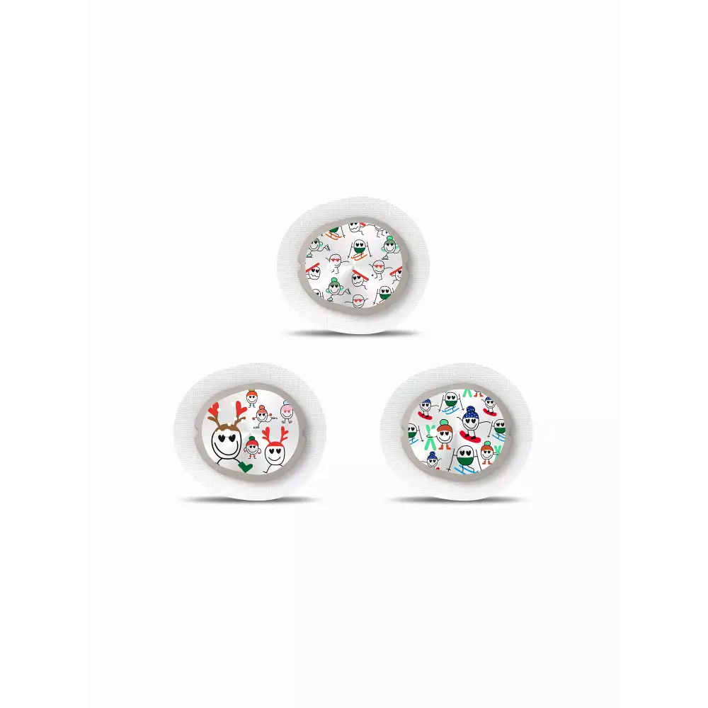 Dexcom G7 Sensor Stickers - Winter Edition, festive holiday designs, durable laminated cover for diabetes management, 3-piece set.