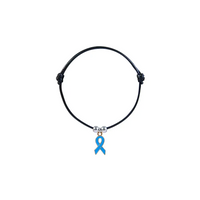 Diabetic bracelet with blue awareness ribbon and eco-friendly design.