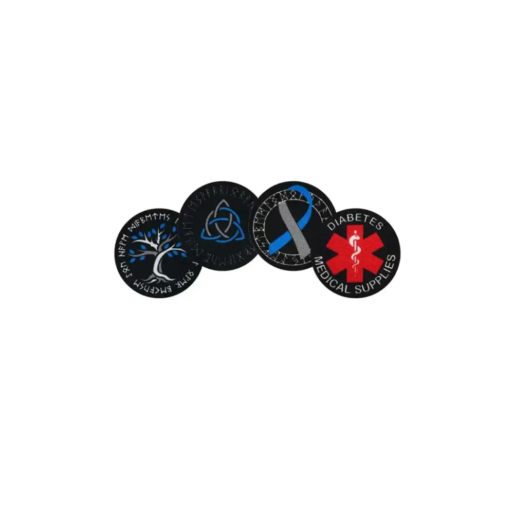Viking-themed diabetes awareness iron-on patches with ancient symbols like Triquerta and Tree of Life, promoting advocacy and conversation.