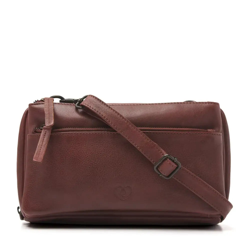 Brown Leather Diabetic Supplies Shoulder Bag - MARLY front view