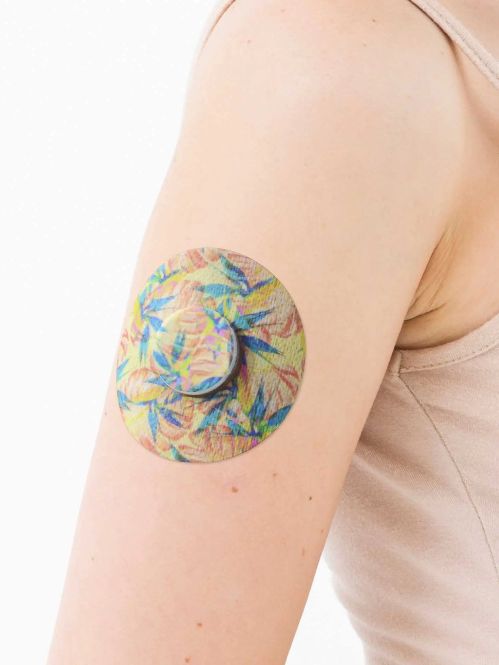 Plaster til FreeStyle Libre 2, design Tequila Sunrise, på armen