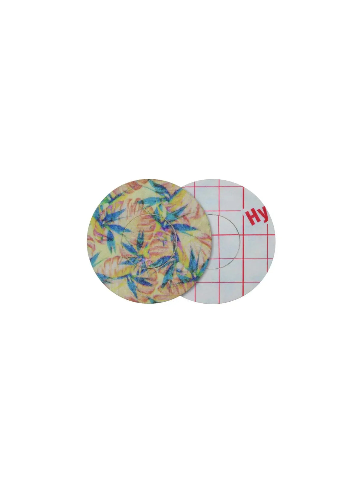 Plaster til FreeStyle Libre 3, design Tequila Sunrise, for- og bagside med beskyttelsespapir