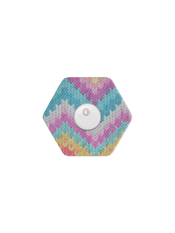 FreeStyle Libre 3 hexagonal shape patch in Mosaic Drift design, breathable adhesive overpatch to help support sensor wear