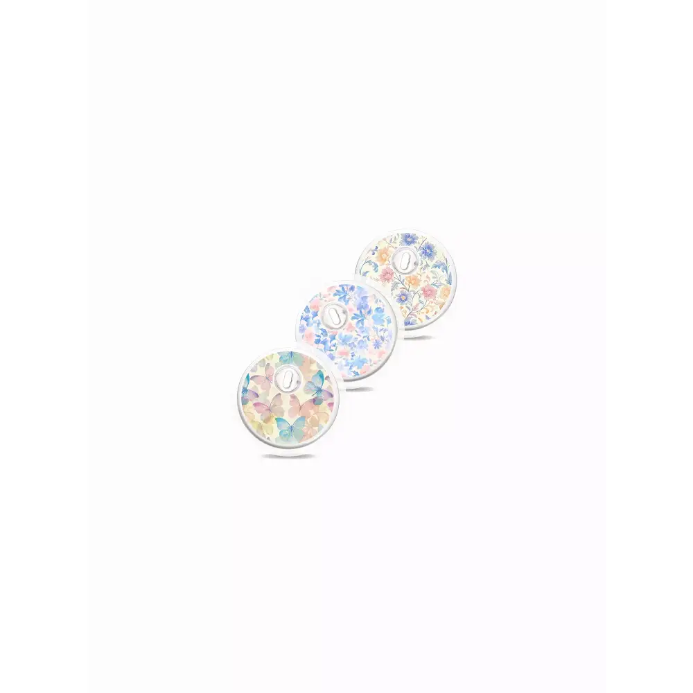 Freestyle Libre 3 Stickers Spring Edition 2025 with floral and pastel designs.