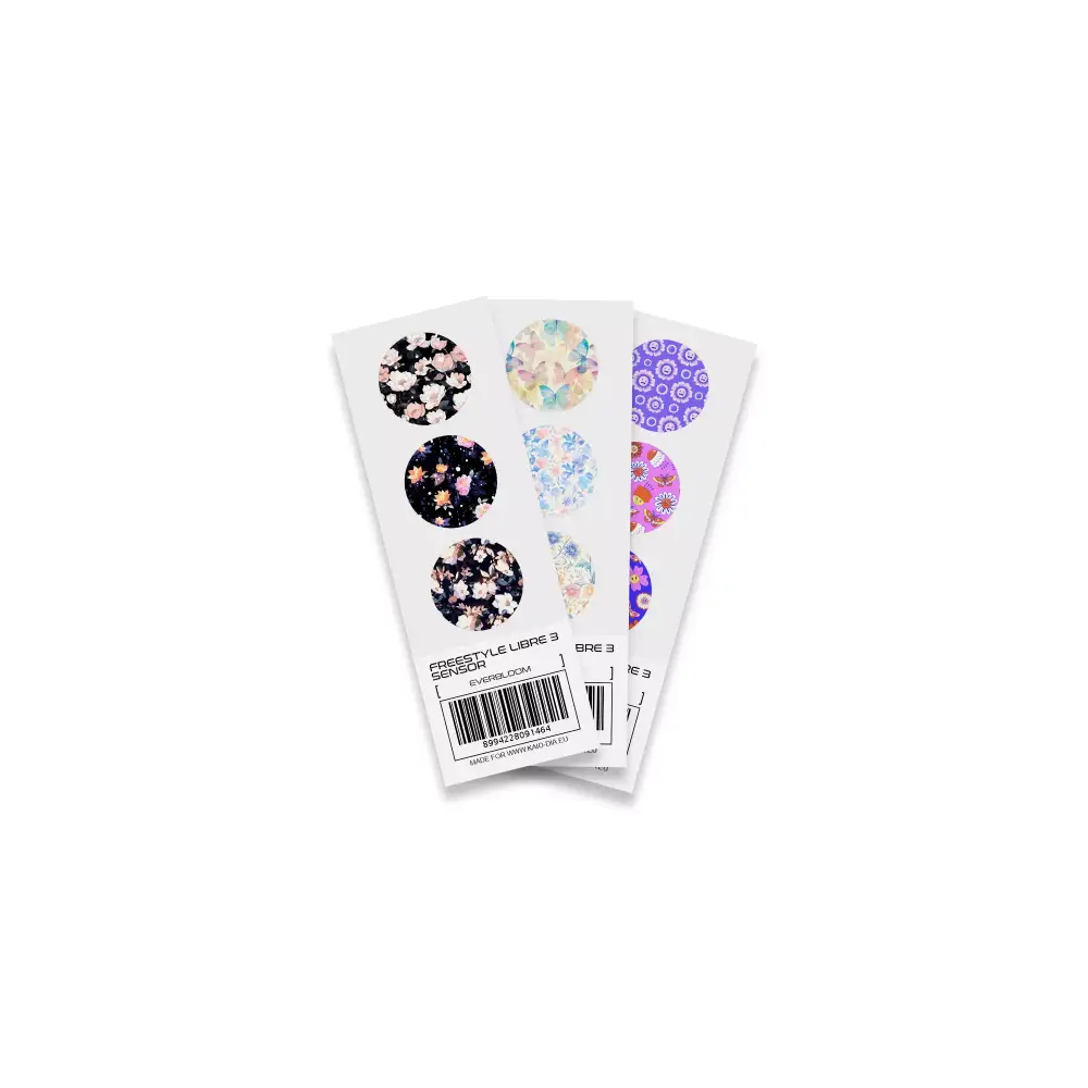Freestyle Libre 3 Stickers - Spring Edition 2025 with floral and pastel designs.