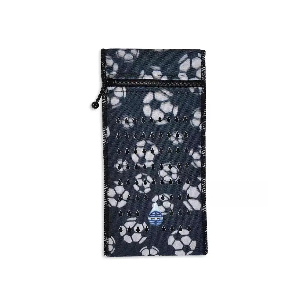 Insulin cooling wallet for kids with soccer print, fits 2 pens or vials, keeps insulin cool for 48 hours.