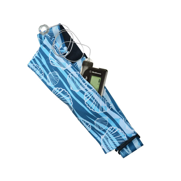 insulin pump belt light blue sea shell print with pocket Dia Belly Belt 2 for safe insulin pump storage and daily wear