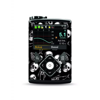 Medtronic Pump Stickers - Skeletons and skulls design on a black background.