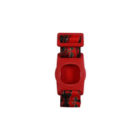 Medtronic Simplera armband for kids with a red whimsical print and rotating clip.