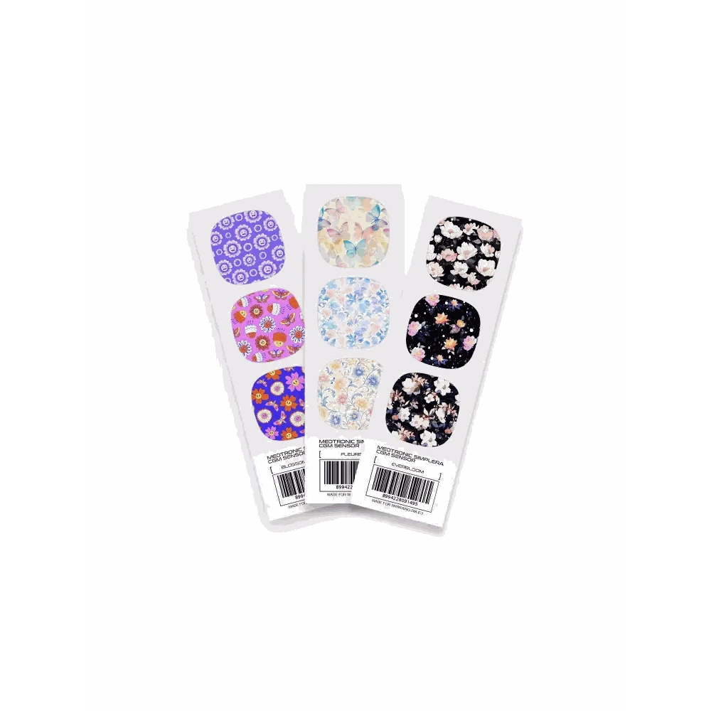 Medtronic Simplera CGM Stickers - Spring Edition 2025 featuring floral and pastel designs on high-quality vinyl.