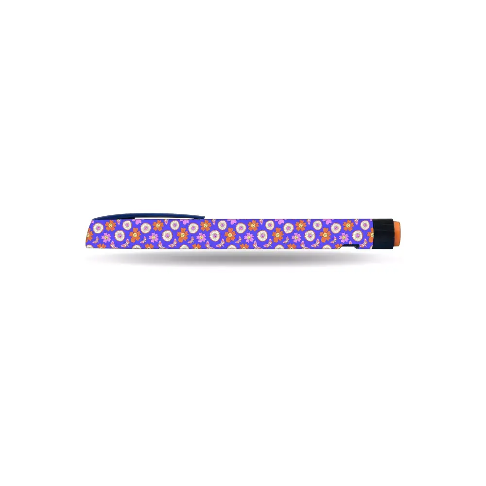 NovoRapid FlexPen with purple floral patterned waterproof vinyl sticker from Spring Edition 2025 collection