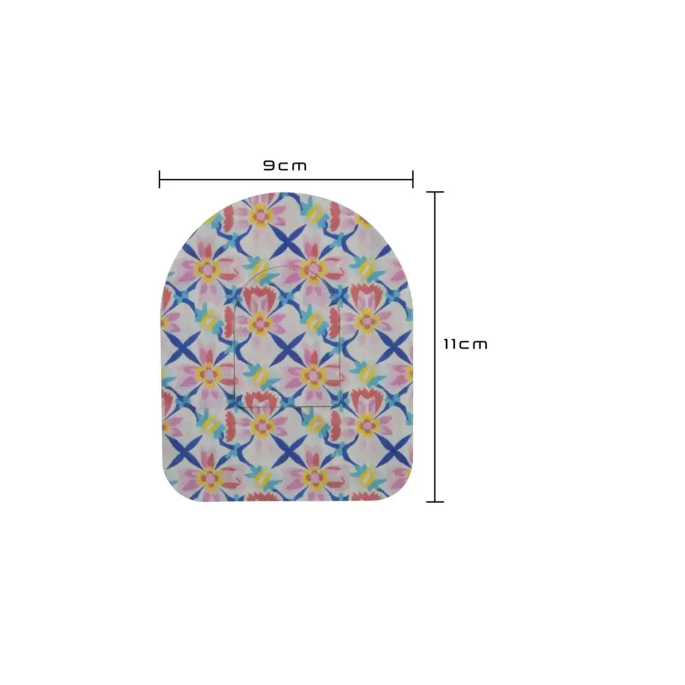 Omnipod Dash Patch with spring floral design, 11x9 cm, adhesive patch.
