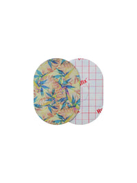 Plaster til Dexcom G7, design Tequila Sunrise, for- og bagside med beskyttelsespapir