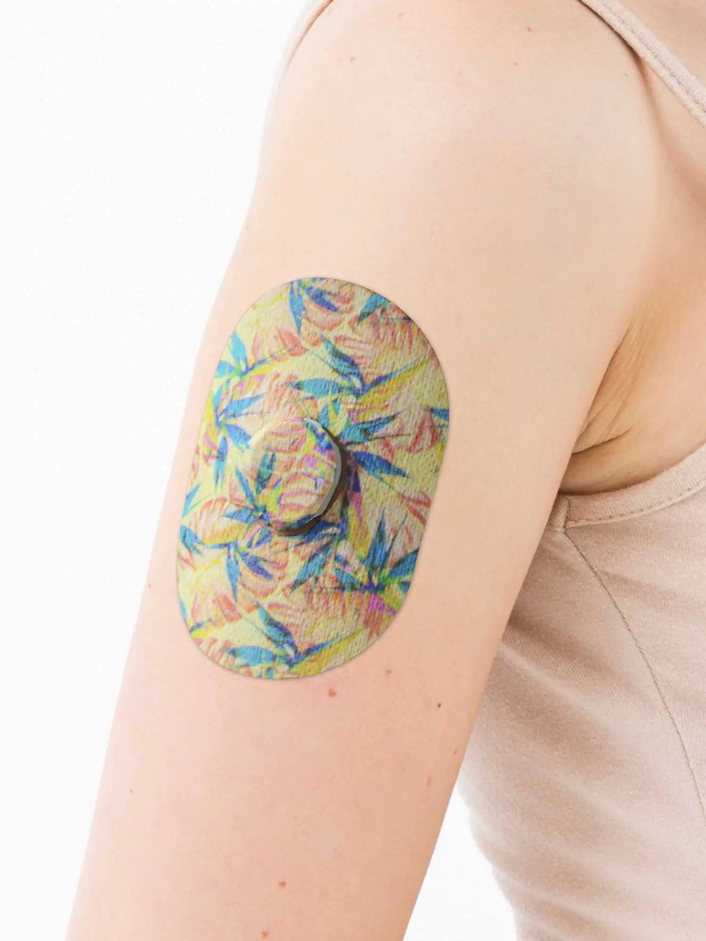 Plaster til Dexcom G7, design Tequila Sunrise, på armen